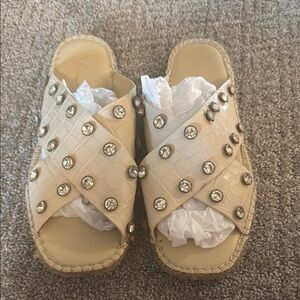 Studded Beige Slide Sandals